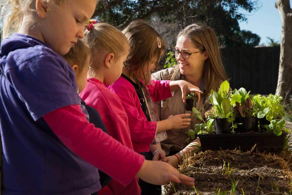 Kids planting seedlings - Balegrow early learning program